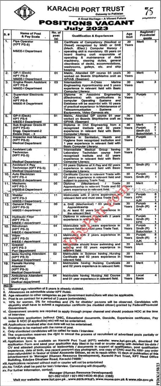 Karachi Port Trust Jobs 2023