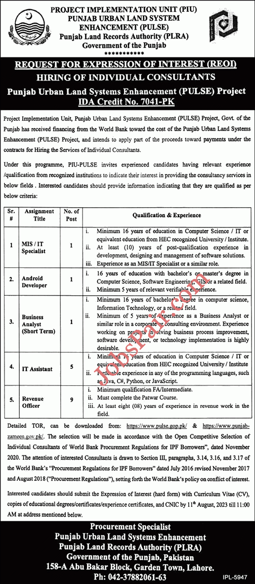 Punjab Land Records Authority Jobs 2023