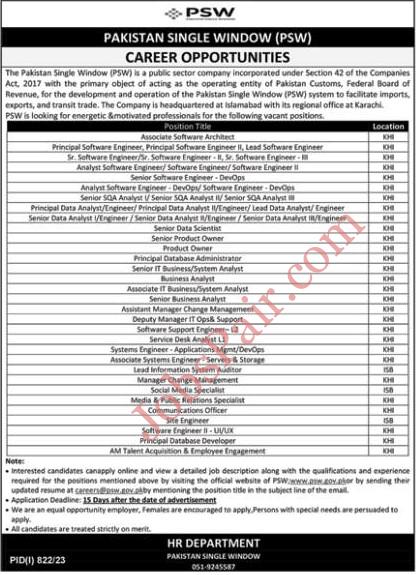 Pakistan Single Window Jobs 2023