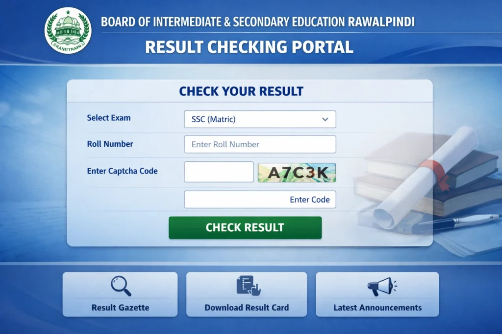 BISE Rawalpindi Board 10th Class Result Check Portal