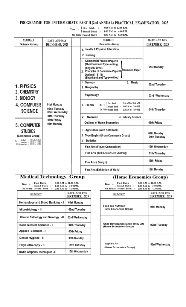 HSSC Part 1 & 2 2nd Annual Date Sheet 2025 Lahore Board - 3